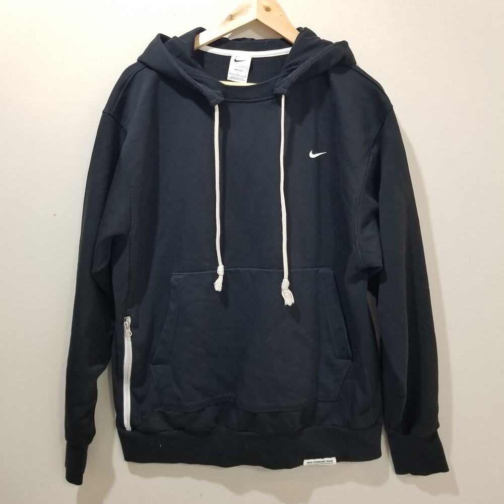 Nike Hoodie Mens Large Black Dri-FIT Pullover Zip Pocket Fleece DQ5818-010